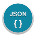 Imagem circulo cor azul com a palavra json ao centro na cor prata. Abaixo da plavra temos o símbolo de abertura e fechamento de chaves - logomarca do popular formato de dados para desenvolvedores.
